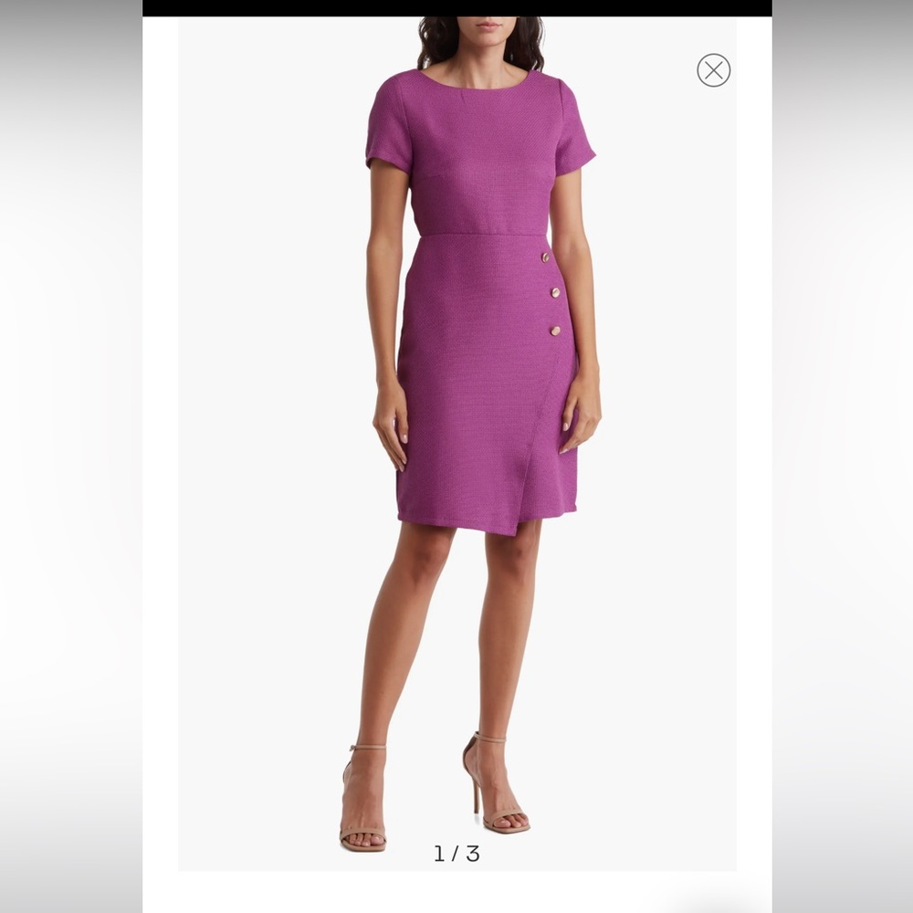 NWT Tahari ASL Side Button Bouclé Sheath Dress